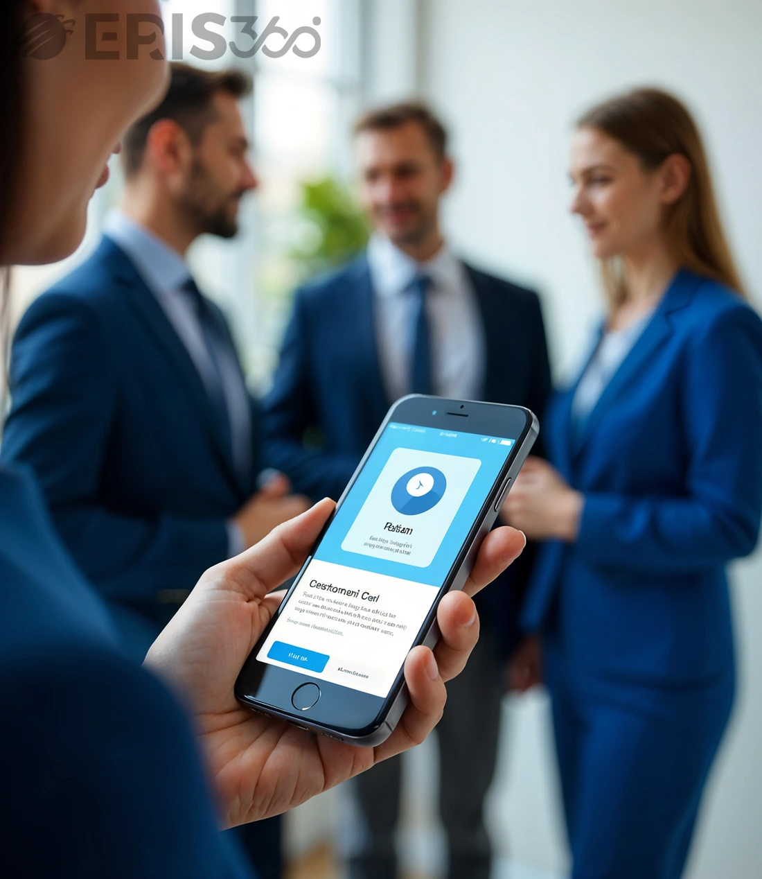 Business professionals discussing a mobile app solution